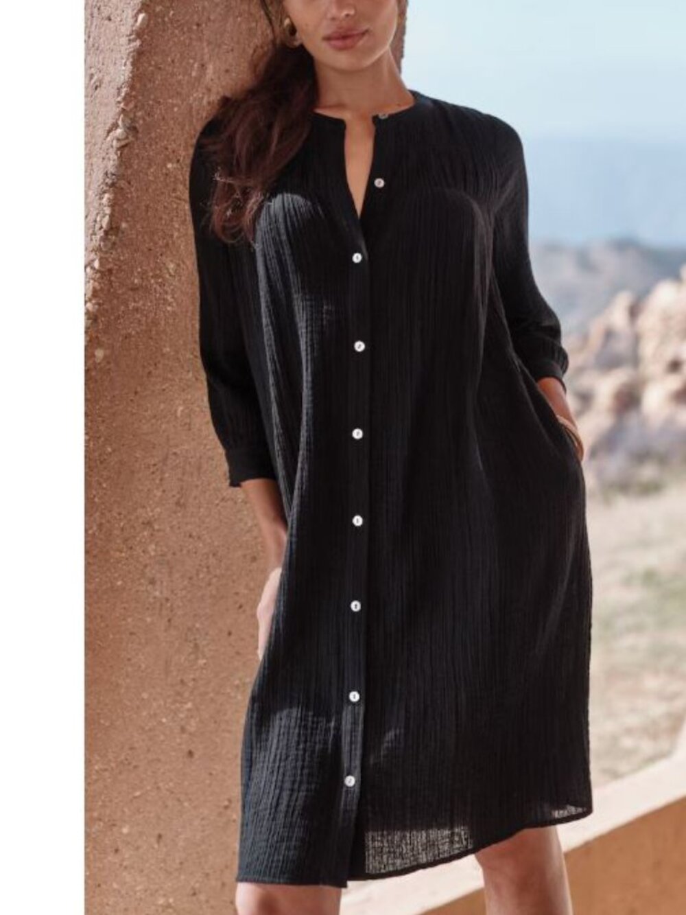 J.Jill Pure Jill Black Cotton Gauze Button Front Midi Dress | L